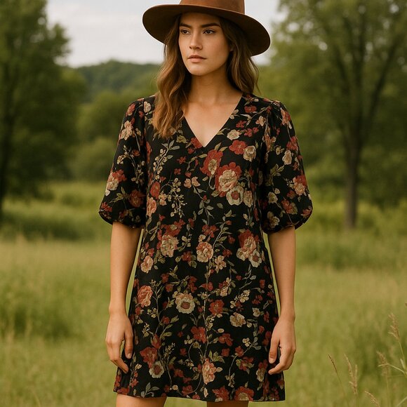 NWT Cynthia Rowley Womens Floral Linen Midi Dress SMALL Romantic Prairie Cottage - Picture 1 of 14